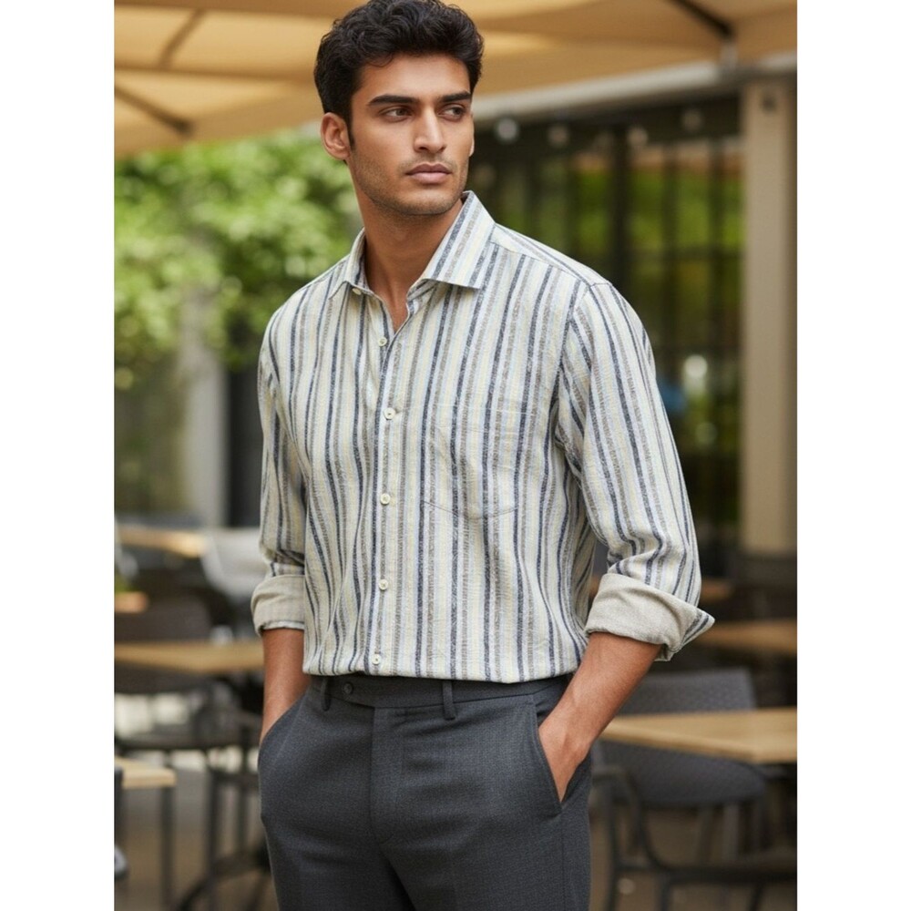 Bugatchi Classic Fit Uomo 100% Cotton Men L Lg-Sleeve Striped Button-Down Shirt